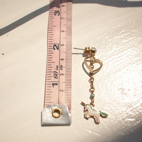 Bedazzled Unicorn Heart Gem Dangle Earrings - Picture 4 of 4